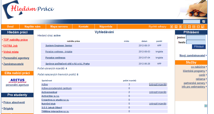 Inzerce firmy Active na serveru Hledm prci